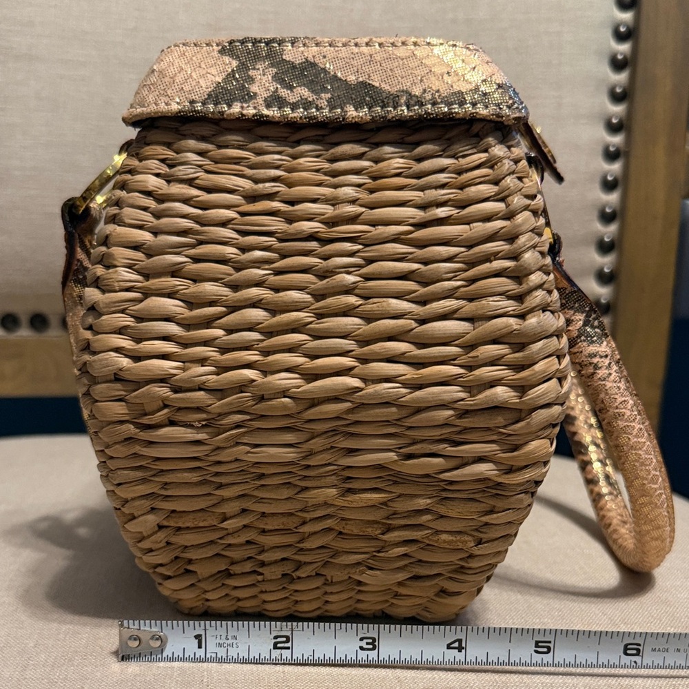 Kate Spade Brown Woven Wicker Satchel with Snakeskin Accents - Picture 13 of 16